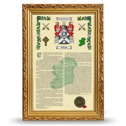O'Timon Armorial History Framed - Gold