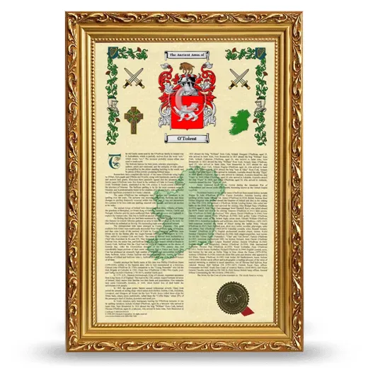 O'Tolent Armorial History Framed - Gold