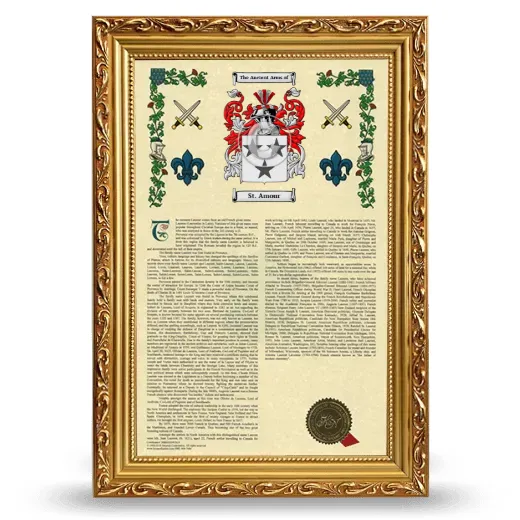 St. Amour Armorial History Framed - Gold