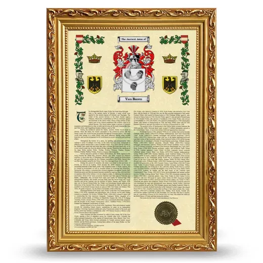 Van Buren Armorial History Framed - Gold