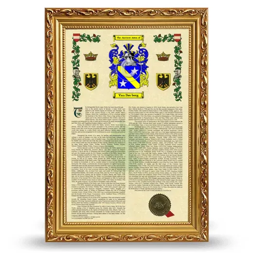 Van Der berg Armorial History Framed - Gold