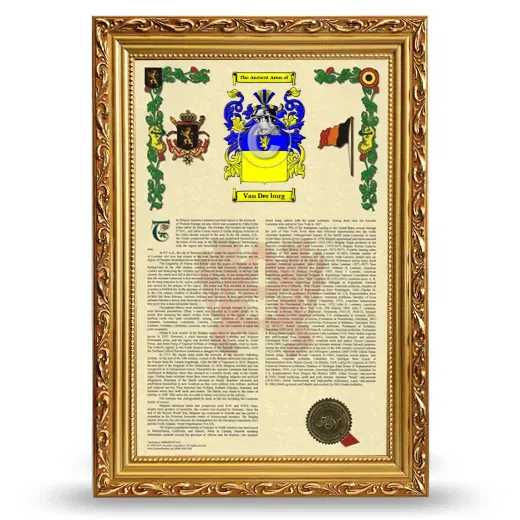 Van Der burg Armorial History Framed - Gold