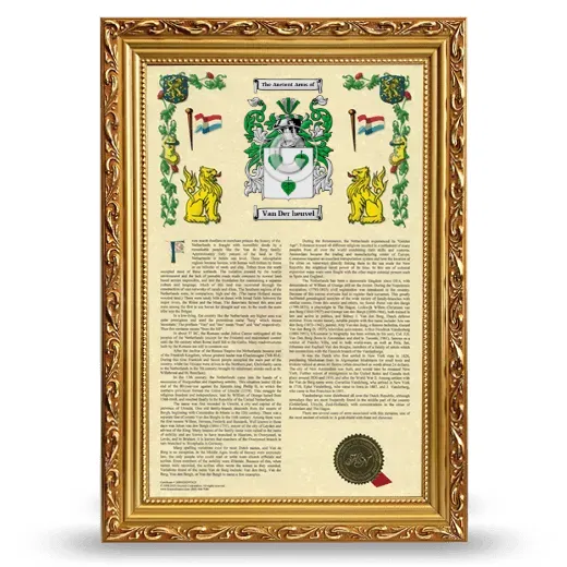 Van Der heuvel Armorial History Framed - Gold
