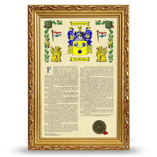 Van Der wick Armorial History Framed - Gold