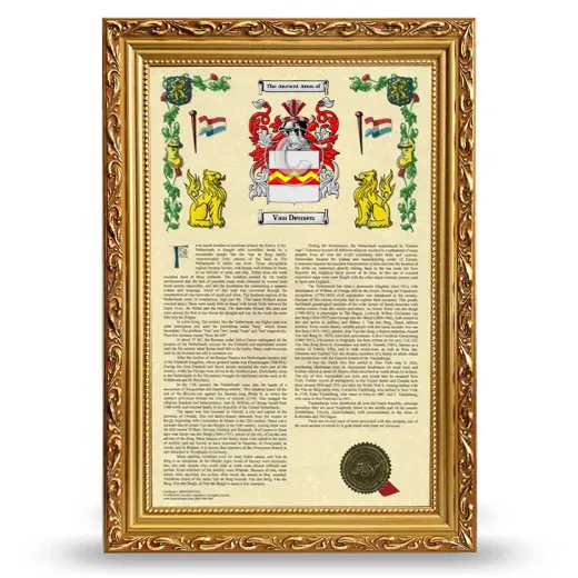 Van Deusen Armorial History Framed - Gold