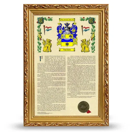 Van Leen Armorial History Framed - Gold