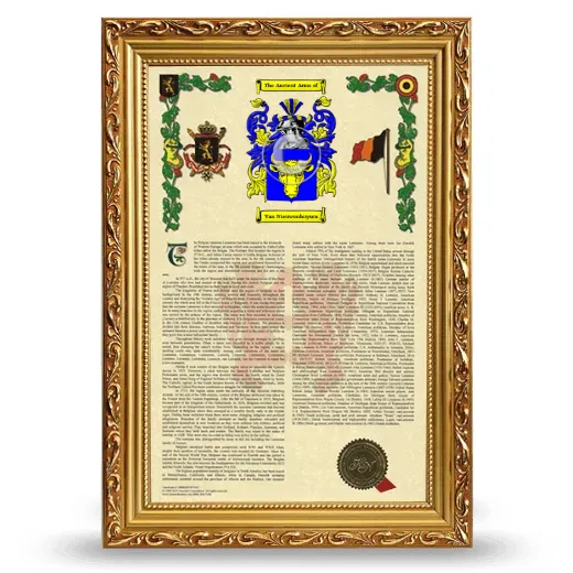 Van Nieuwenhuysen Armorial History Framed - Gold