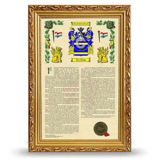 Van Orsoy Armorial History Framed - Gold