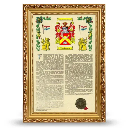Van Rooyen Armorial History Framed - Gold