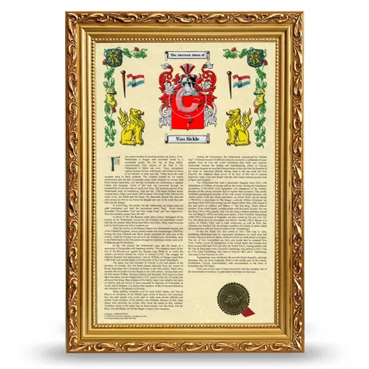 Van Sickle Armorial History Framed - Gold