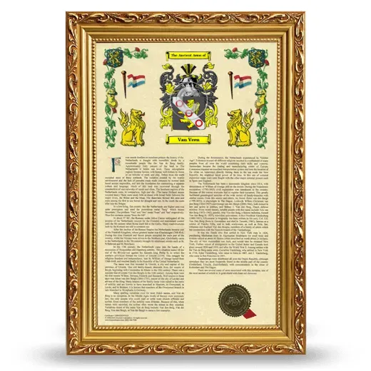 Van Veen Armorial History Framed - Gold