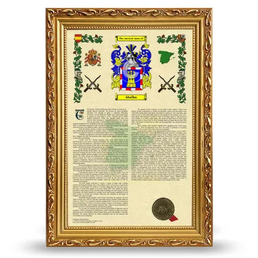 Aballos Armorial History Framed - Gold