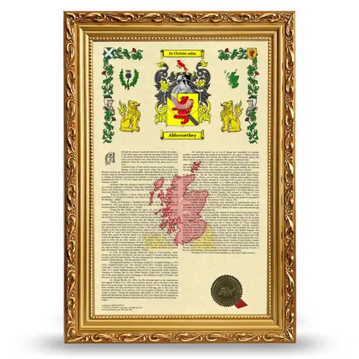 Abbrenethey Armorial History Framed - Gold