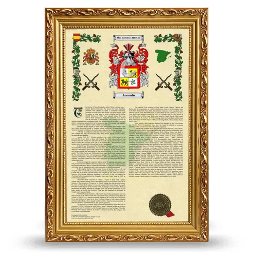 Acevedo Armorial History Framed - Gold
