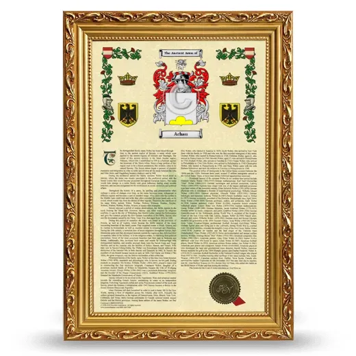 Achau Armorial History Framed - Gold