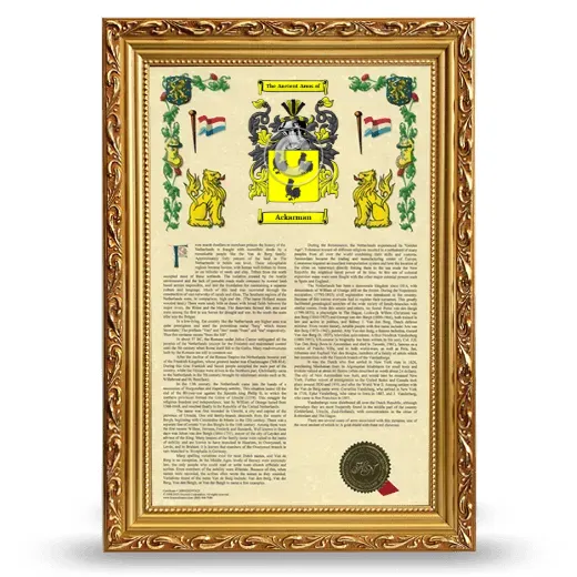 Ackarman Armorial History Framed - Gold