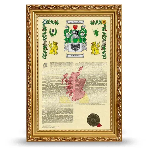 Ackesone Armorial History Framed - Gold