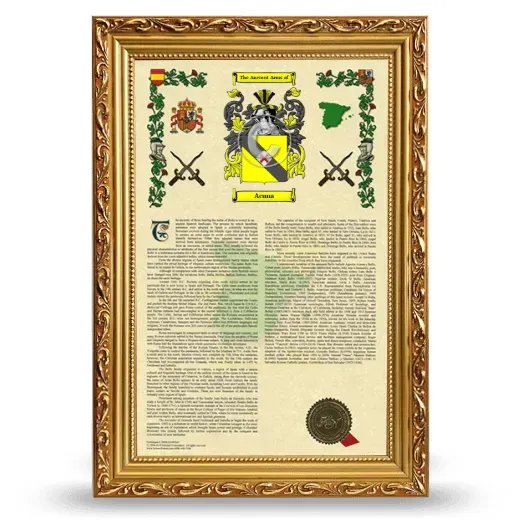 Acuna Armorial History Framed - Gold