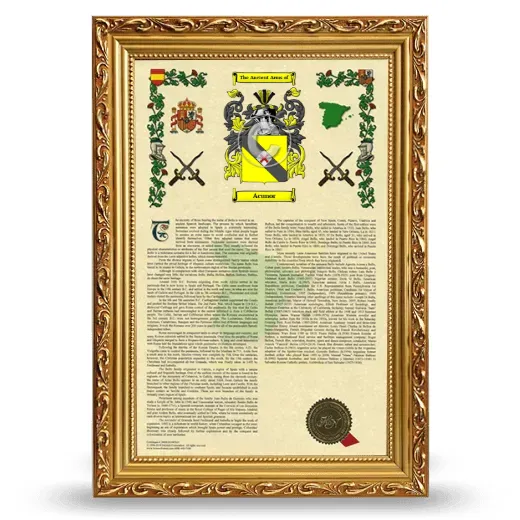 Acunor Armorial History Framed - Gold
