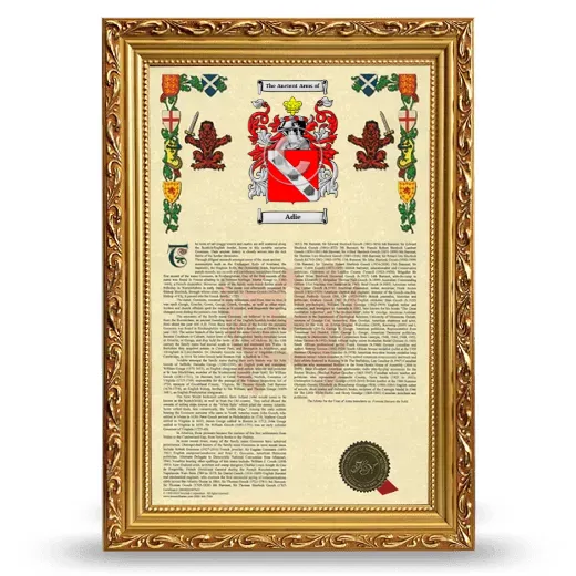 Adie Armorial History Framed - Gold