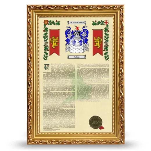 Adkin Armorial History Framed - Gold