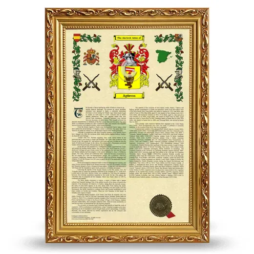 Agüeros Armorial History Framed - Gold