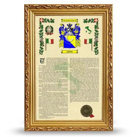 Aglione Armorial History Framed - Gold