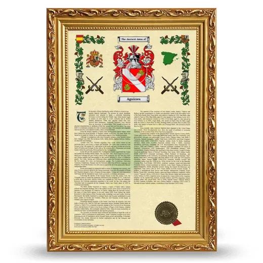 Aguirres Armorial History Framed - Gold