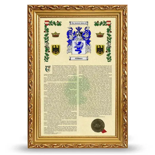 Ahlman Armorial History Framed - Gold