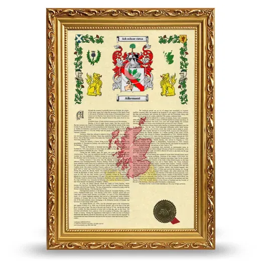 Aikemant Armorial History Framed - Gold