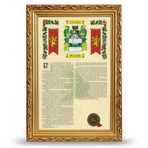 Ailansoombe Armorial History Framed - Gold