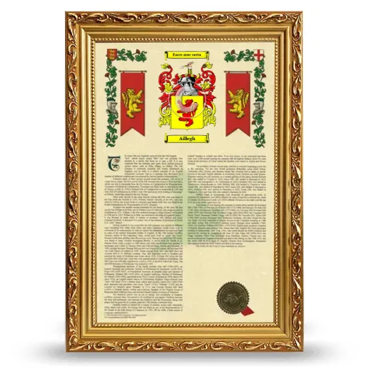 Aillegh Armorial History Framed - Gold