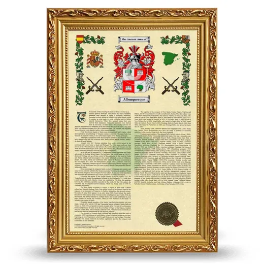 Alburquerque Armorial History Framed - Gold