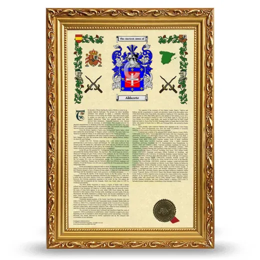 Aldarete Armorial History Framed - Gold