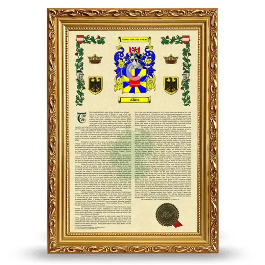 Aliers Armorial History Framed - Gold