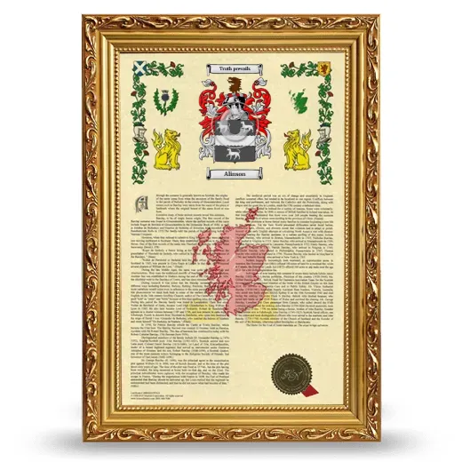 Alinson Armorial History Framed - Gold