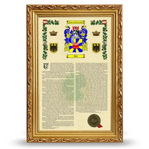 Alire Armorial History Framed - Gold
