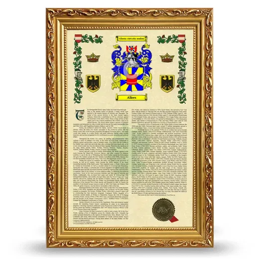 Alires Armorial History Framed - Gold
