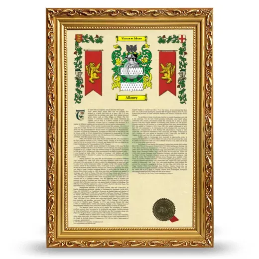 Allaney Armorial History Framed - Gold