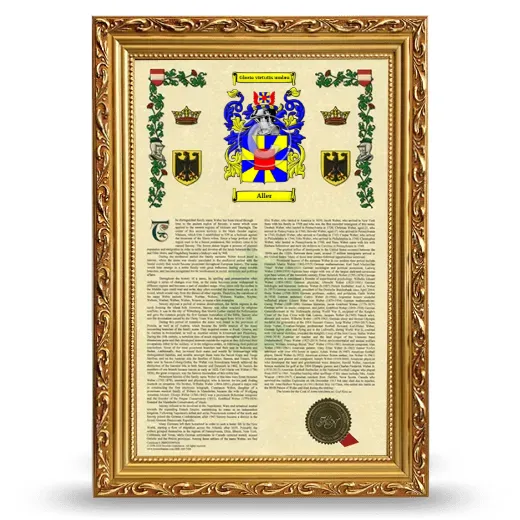Aller Armorial History Framed - Gold