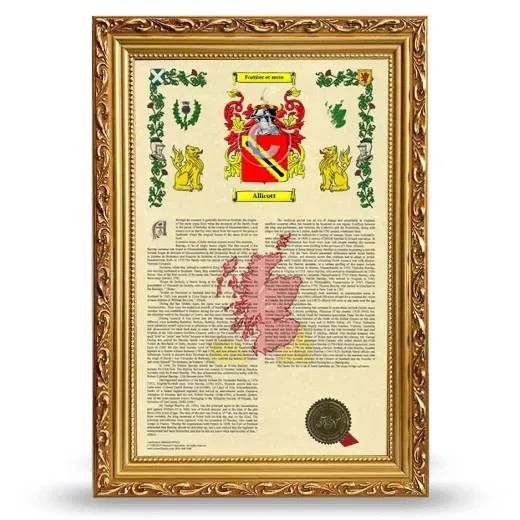 Allicott Armorial History Framed - Gold