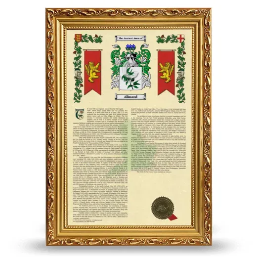 Allmand Armorial History Framed - Gold