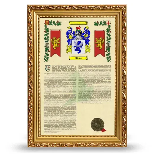 Allomb Armorial History Framed - Gold