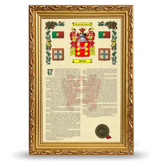 Almida Armorial History Framed - Gold