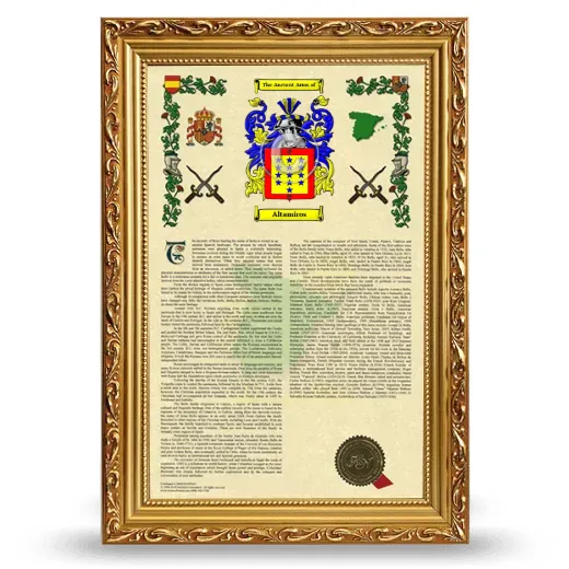 Altamiros Armorial History Framed - Gold