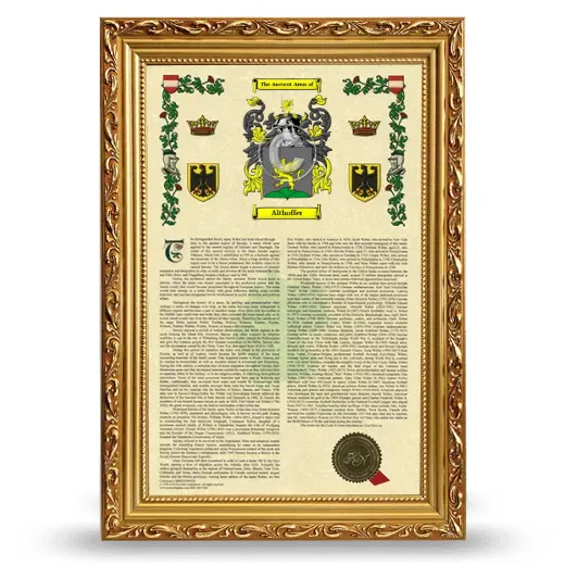 Althoffer Armorial History Framed - Gold