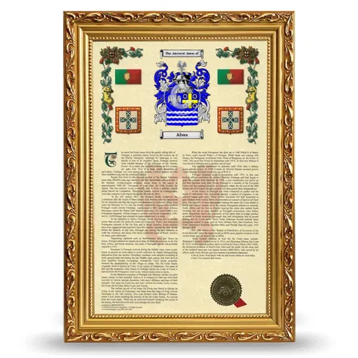 Alves Armorial History Framed - Gold