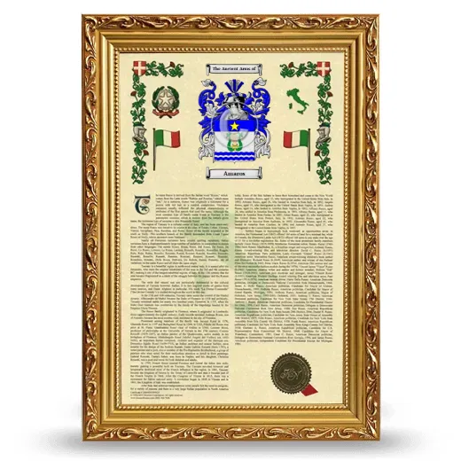 Amaros Armorial History Framed - Gold