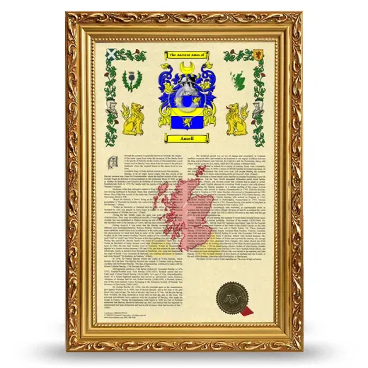 Amell Armorial History Framed - Gold