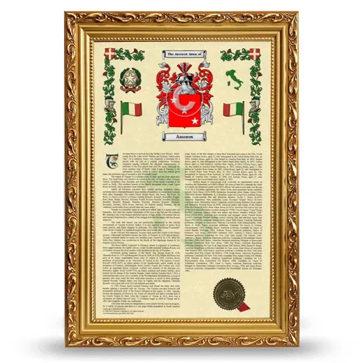 Amoros Armorial History Framed - Gold